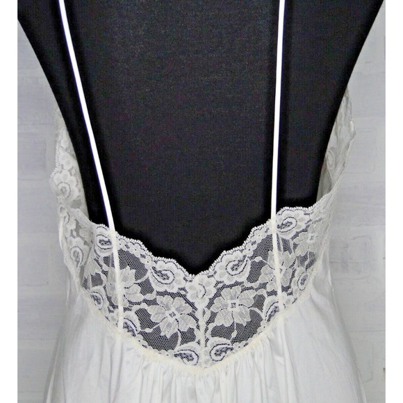 Vintage Lorraine Maxi Sleeveless Nightgown Satin Off White Lace Sz M Women's USA - Picture 6 of 9